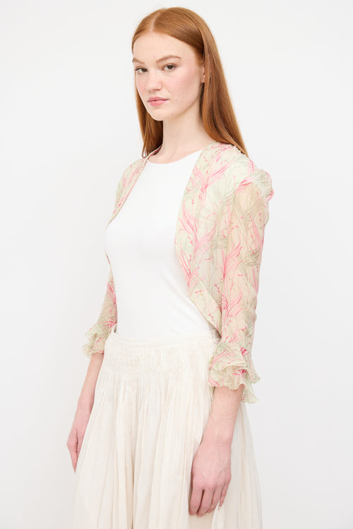 Chloé Green & Pink Silk Floral Cardigan