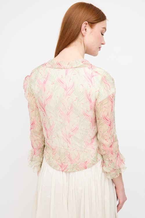 Chloé Green & Pink Silk Floral Cardigan
