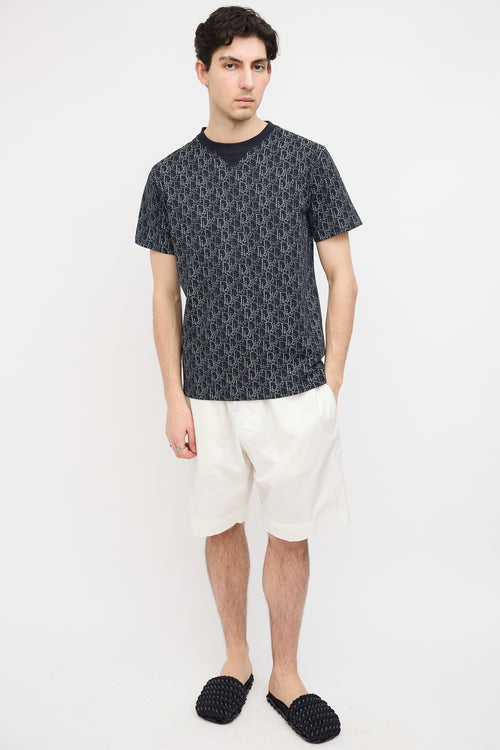 Dior Navy & White Pearl Oblique Print T-Shirt