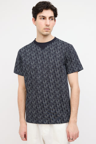 Dior Navy & White Pearl Oblique Print T-Shirt