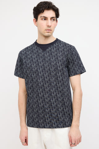Dior Navy & White Pearl Oblique Print T-Shirt