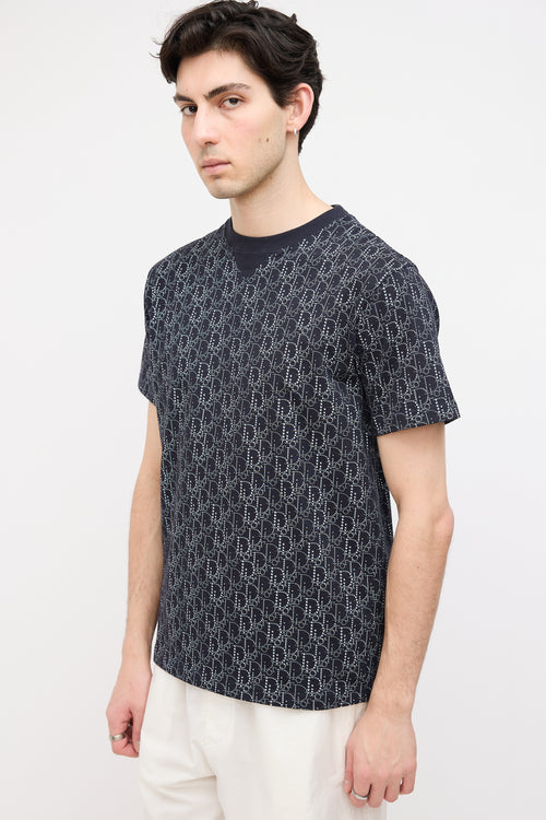 Dior Navy & White Pearl Oblique Print T-Shirt