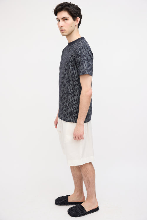 Dior Navy & White Pearl Oblique Print T-Shirt