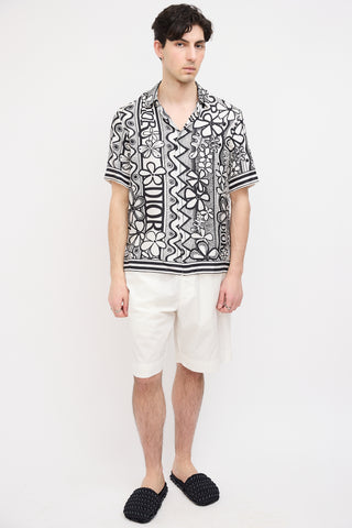 Dior White & Black Silk Floral Print Shirt