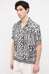 Dior White & Black Silk Floral Print Shirt
