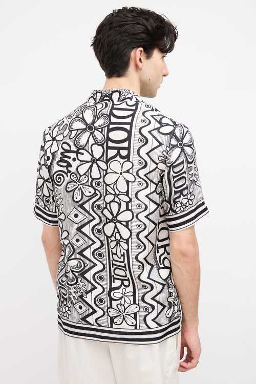 Dior White & Black Silk Floral Print Shirt