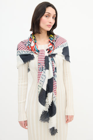 Christian Louboutin Red & Multi Polka Dotted Graphic Scarf