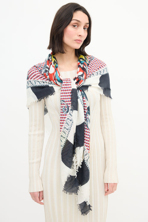 Christian Louboutin Red & Multi Polka Dotted Graphic Scarf
