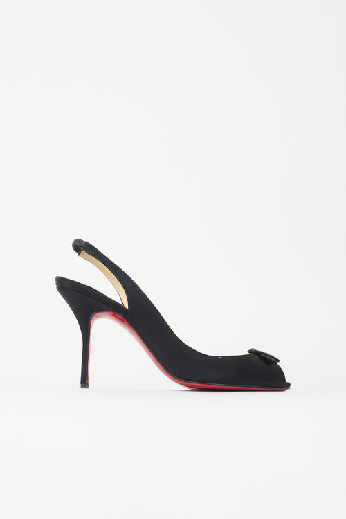 Christian Louboutin Satin Crystal Buckle Heel