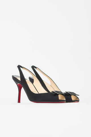 Christian Louboutin Satin Crystal Buckle Heel
