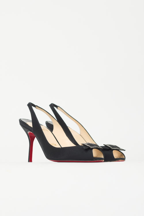 Christian Louboutin Satin Crystal Buckle Heel