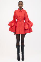 Christopher John Rogers Jumbo Ruffle Sleeve Dress