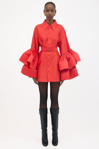 Christopher John Rogers Jumbo Ruffle Sleeve Dress