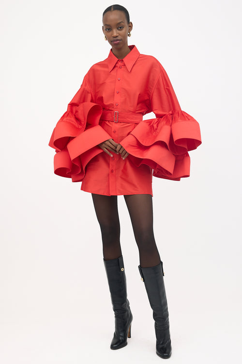 Christopher John Rogers Jumbo Ruffle Sleeve Dress