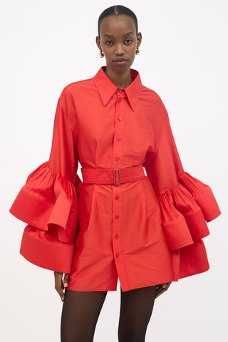 Christopher John Rogers Jumbo Ruffle Sleeve Dress