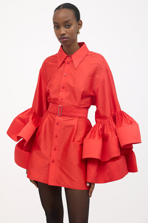 Christopher John Rogers Jumbo Ruffle Sleeve Dress