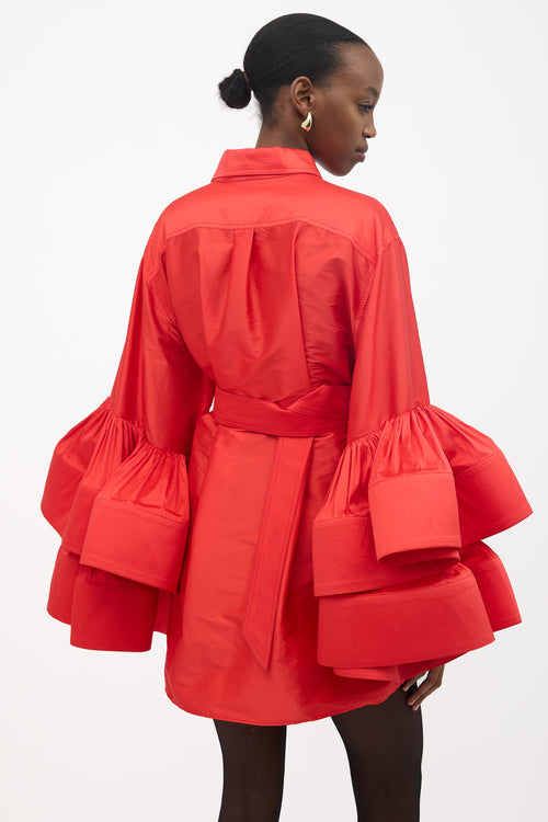 Christopher John Rogers Jumbo Ruffle Sleeve Dress