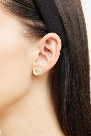 Chanel 1999 White CC Round Acrylic Stud Earrings