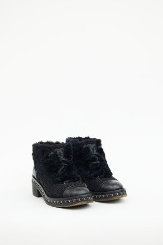 Chanel Black Fur & Boucle Chain Ankle Boot