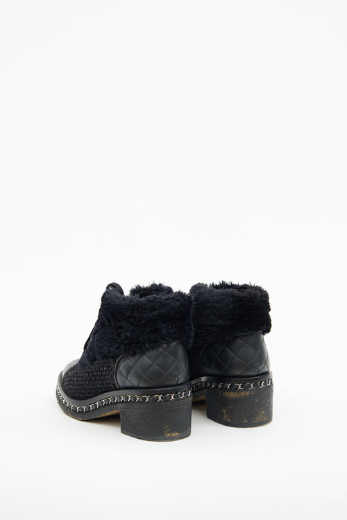 Chanel Black Fur & Boucle Chain Ankle Boot