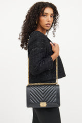 Chanel Black Chevron Large Boy Bag