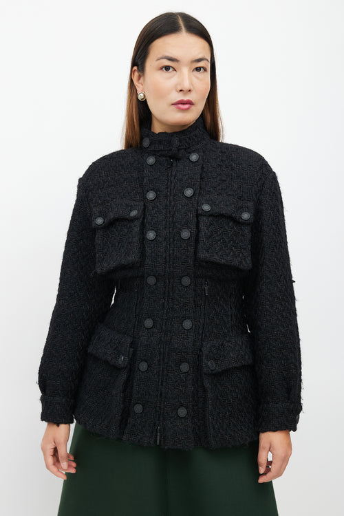 Chanel Fall 2014 Black Tweed Cinched Waist Jacket
