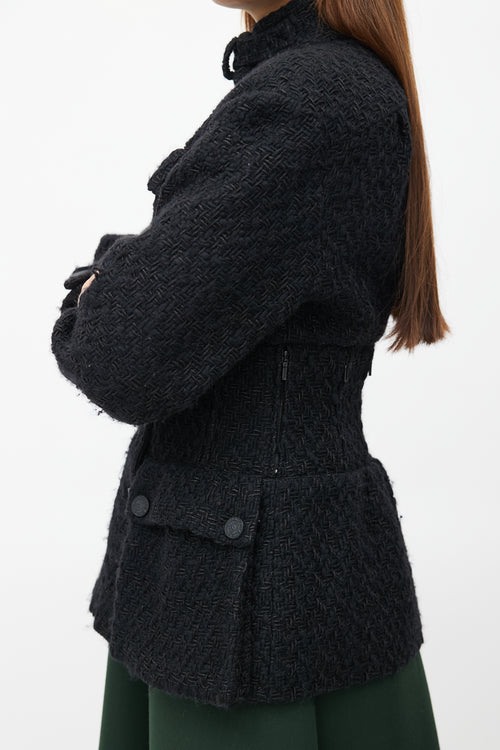 Chanel Fall 2014 Black Tweed Cinched Waist Jacket