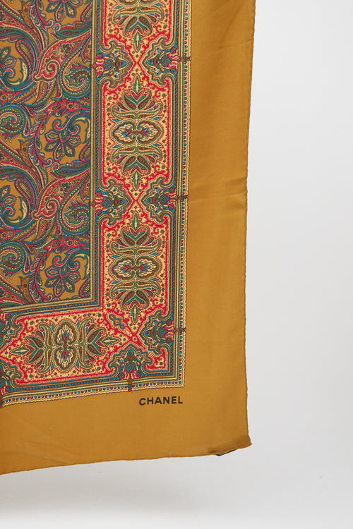Chanel Green Paisley Print Silk Scarf