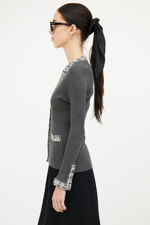 Chanel Grey Tweed Trim Cardigan