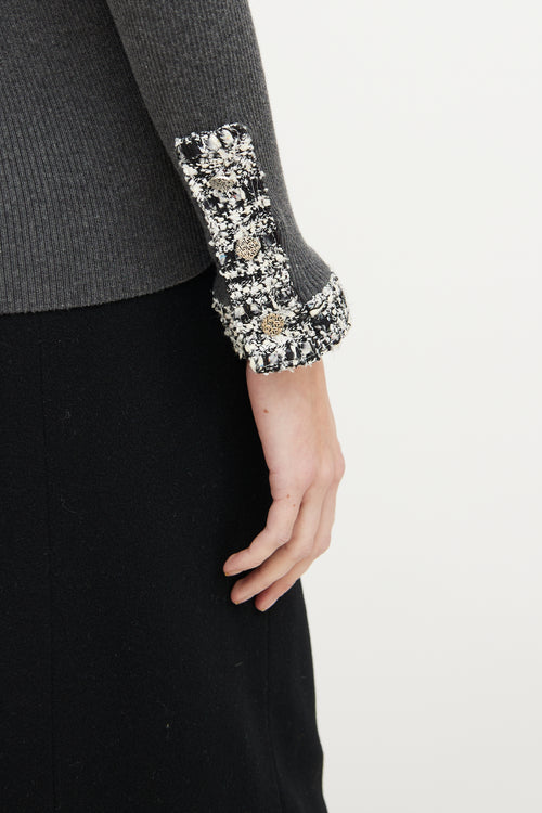 Chanel Grey Tweed Trim Cardigan