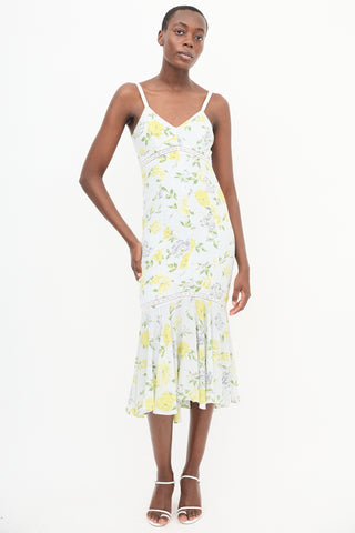 Cinq à Sept Light Grey & Yellow Silk Jolene Gardenia Dress