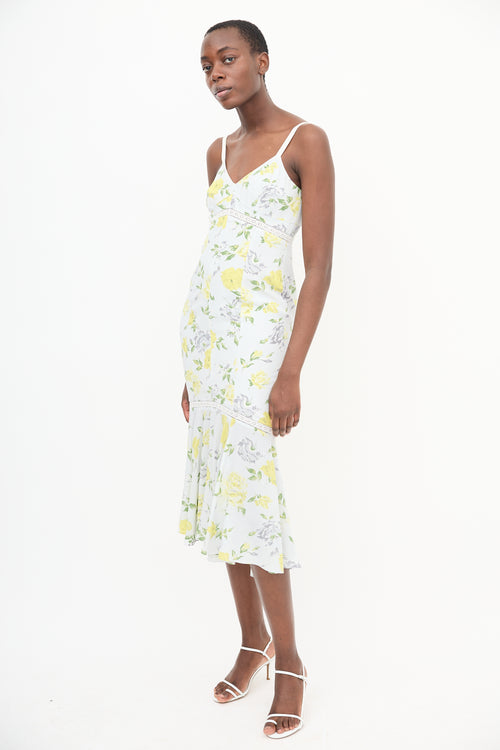 Cinq à Sept Light Grey & Yellow Silk Jolene Gardenia Dress