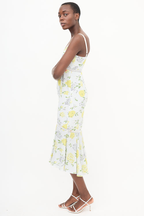 Cinq à Sept Light Grey & Yellow Silk Jolene Gardenia Dress