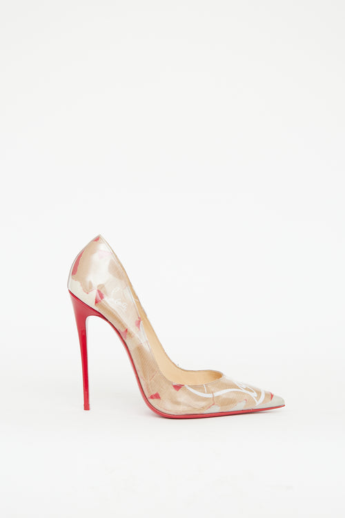 Christian Louboutin Beige & Red PVC Kraft So Kate Pump