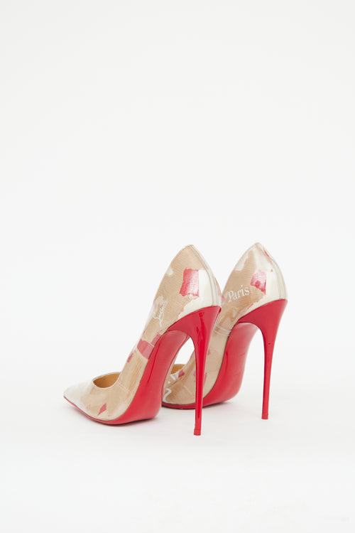 Christian Louboutin Beige & Red PVC Kraft Pigalle Pump