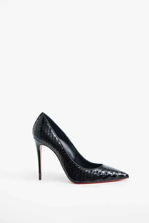 Christian Louboutin Black Patent Embossed Kate 100 Pump