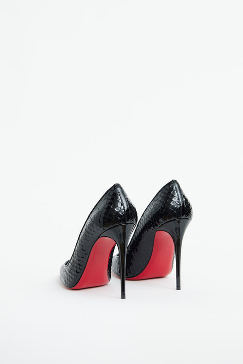 Christian Louboutin Black Patent Embossed Kate 100 Pump