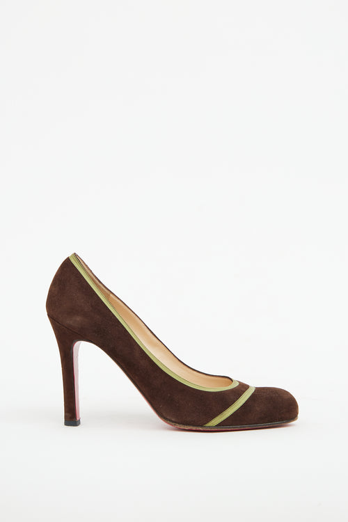 Christian Louboutin Brown & Green Suede Pump