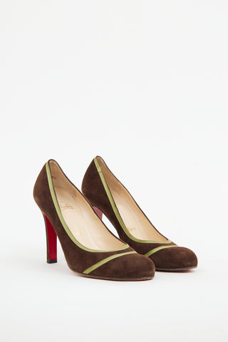 Christian Louboutin Brown & Green Suede Pump