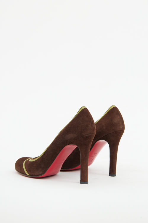 Christian Louboutin Brown & Green Suede Pump