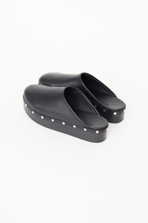CO Black Leather Studded Mule
