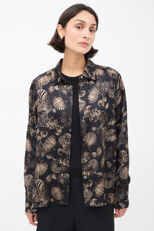 CO Navy & Brown Seashell Printed Shirt