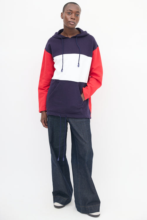 Courrèges Navy & Multi Colour Block Logo Hoodie