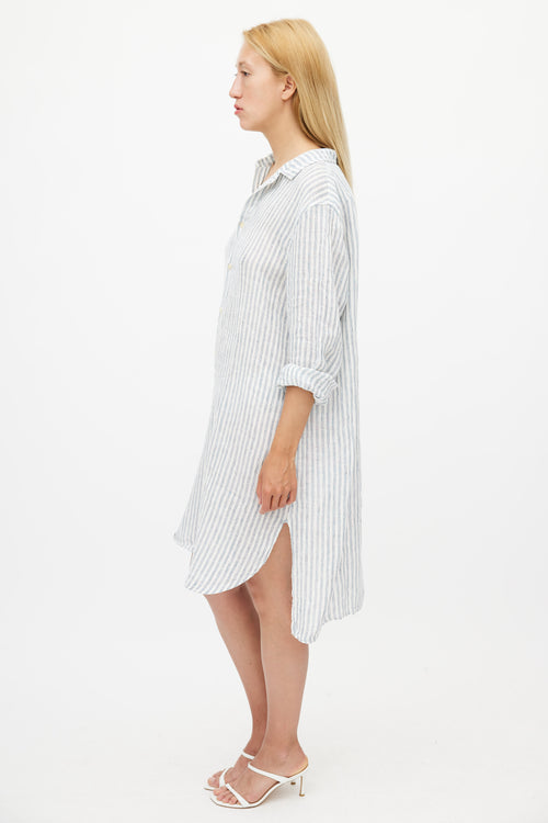 CP Shades Blue & White Striped Linen Shirt Dress