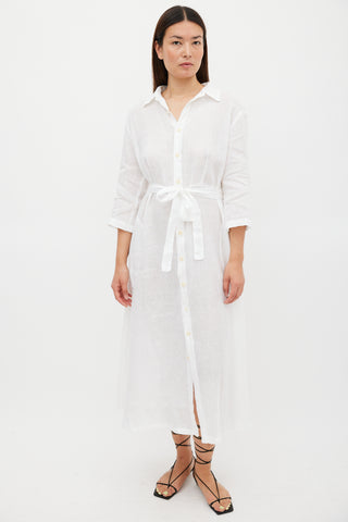 CP Shades White Linen Button Up Belted Dress