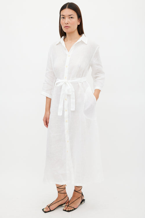 CP Shades White Linen Button Up Belted Dress