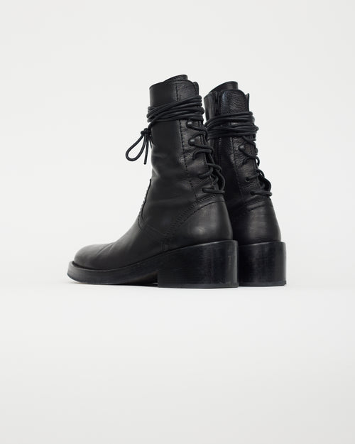 Ann Demeulemeester Black Leather Rear Lace Boot