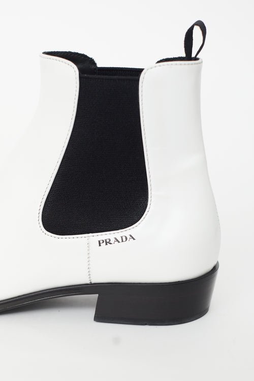 Prada White Leather Chelsea Boot