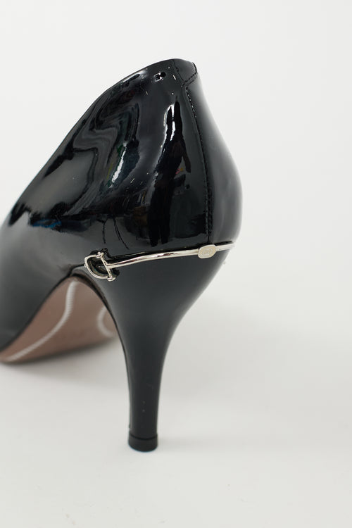 Gucci Black & Silver Patent Leather Hardware Heel