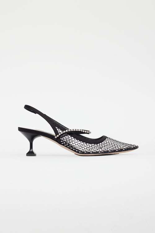 Miu Miu Black Mesh Crystal Slingback